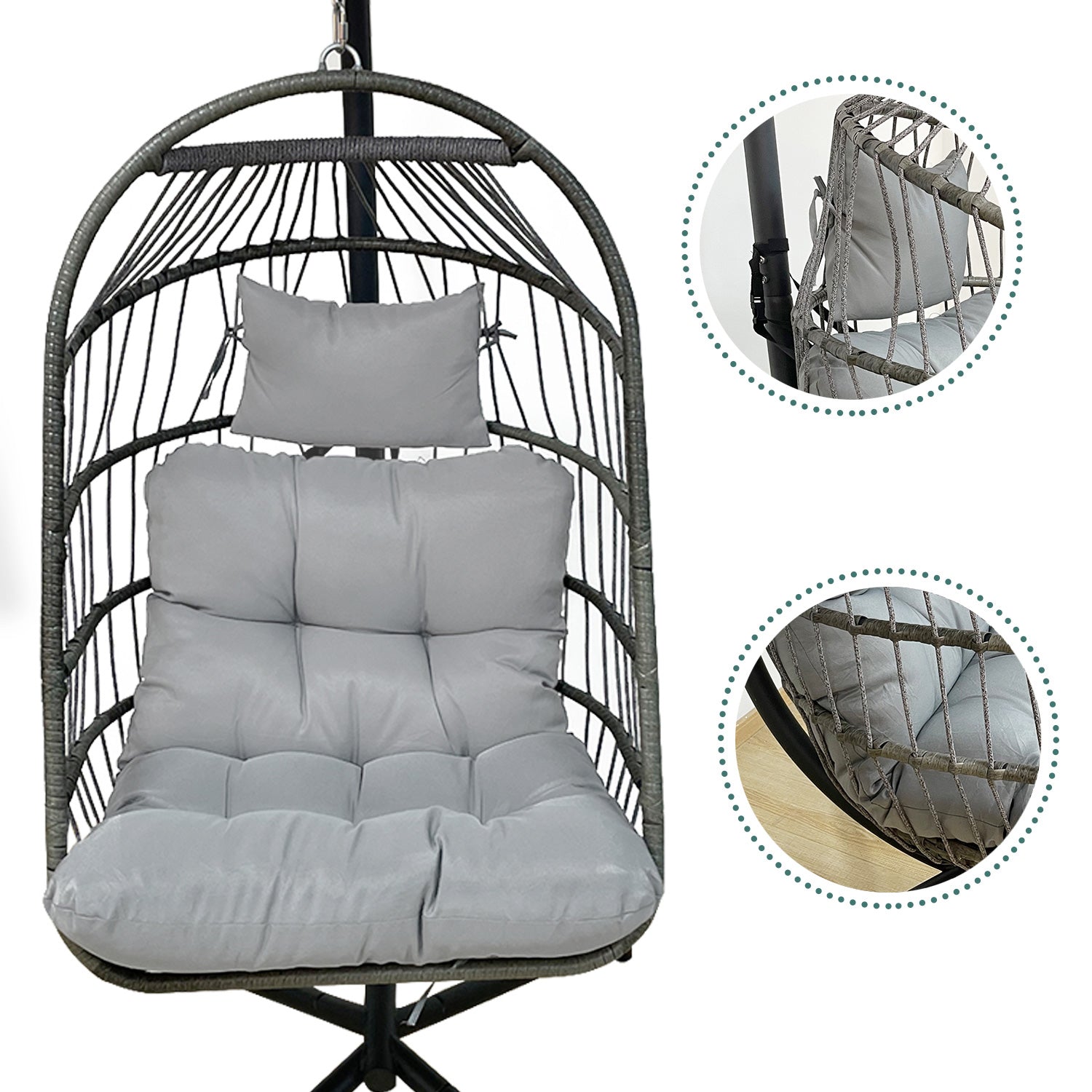 Hanging Egg Chair with Head Pillow and Large Seat Cushion